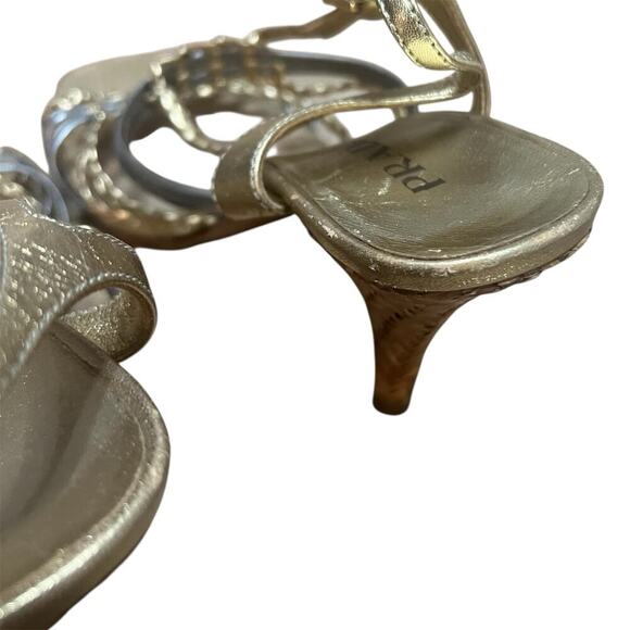 Y2K Prada Gold and Silver Metallic Heels Size 8 38.5 - Picture 5 of 11